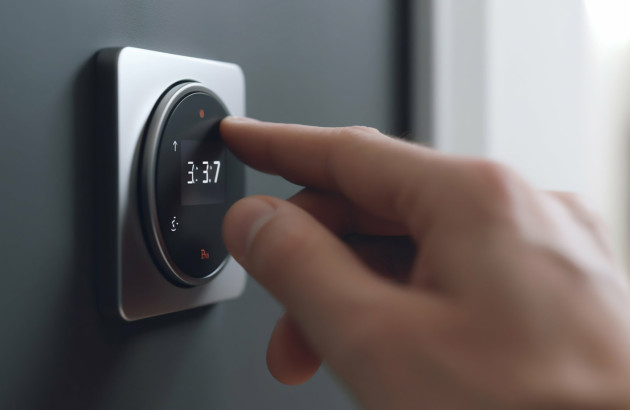 Homme qui utilise un programmateur de chauffage électrique
