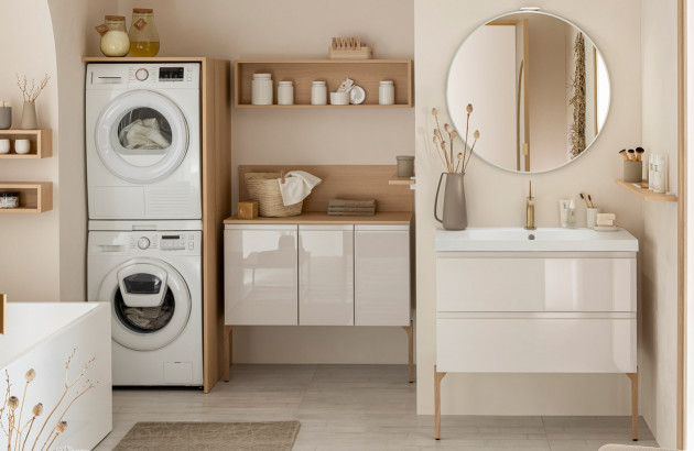 Meuble salle de bain + avec panier à linge - bois - meuble salle