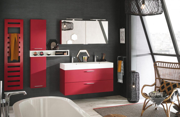 Meubles de salle de bain tendance avec tiroirs de rangements et miroir rétro-éclairé