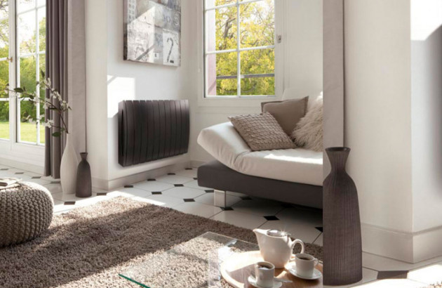 Radiateur en alu noir posé dans un salon