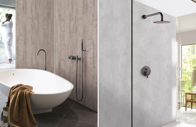 Relooker sa salle de bains avec des panneaux muraux effet bois ou effet béton de la marque Lazer