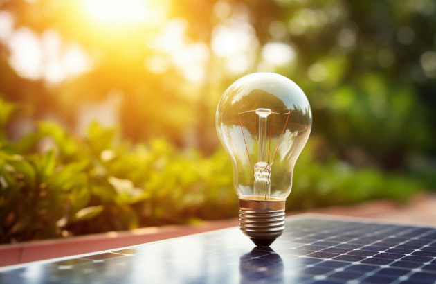 Ampoule posée sur un panneau solaire