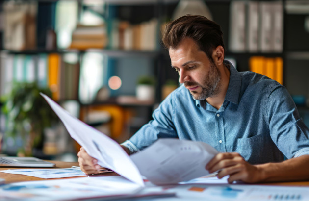 Homme en train de lire des papiers