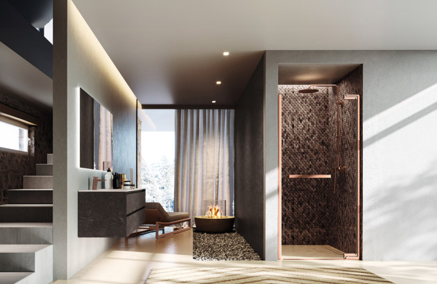 Douche à l'italienne dans une maison à l'architecture contemporaine