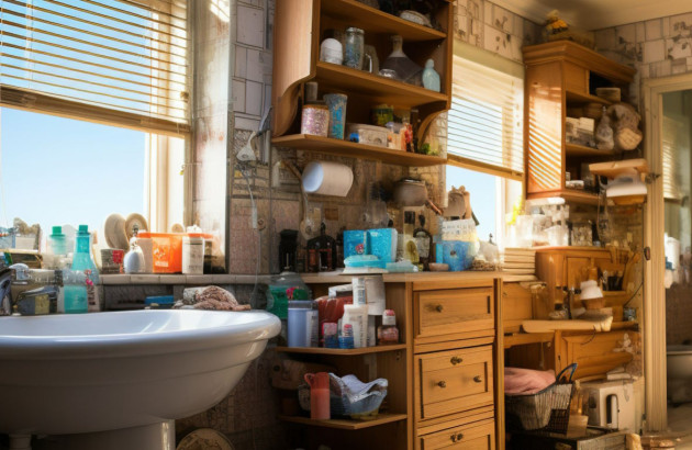 Salle de bain en grand désordre