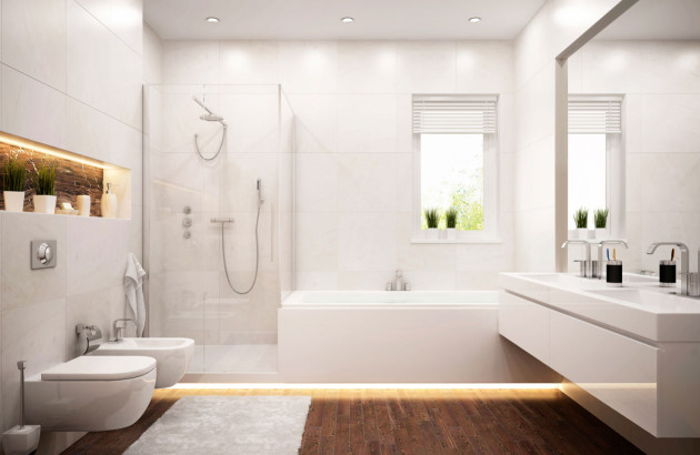 Salle de bains moderne correctement éclairée