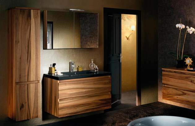 Salle de bains rustique avec des meubles Lignum de Sanijura