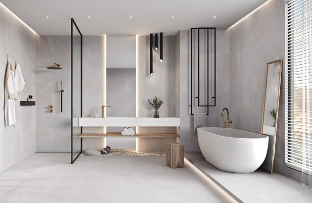 Salle de bains au style contemporain naturel