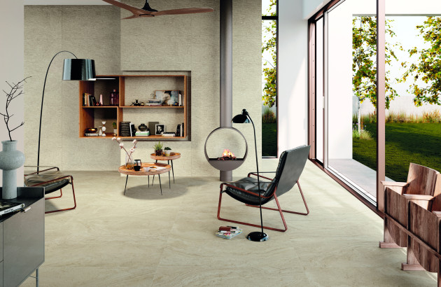 salon total look carrelage travertin