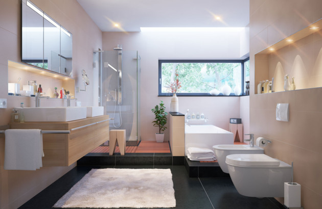 Salle de bains moderne bien éclairée