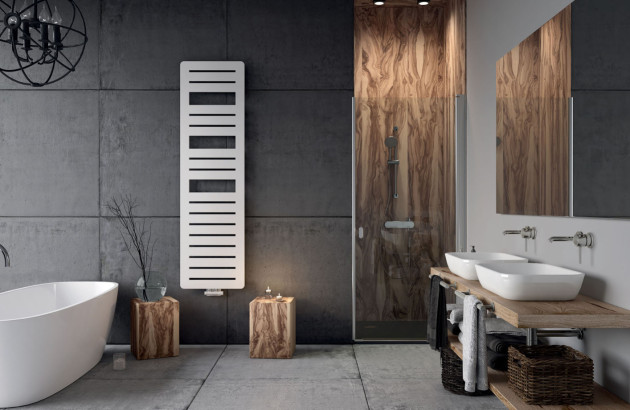 Salle de bains avec des éléments en bois naturel