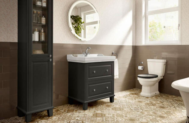 Salle de bain rétro avec carreaux de ciment