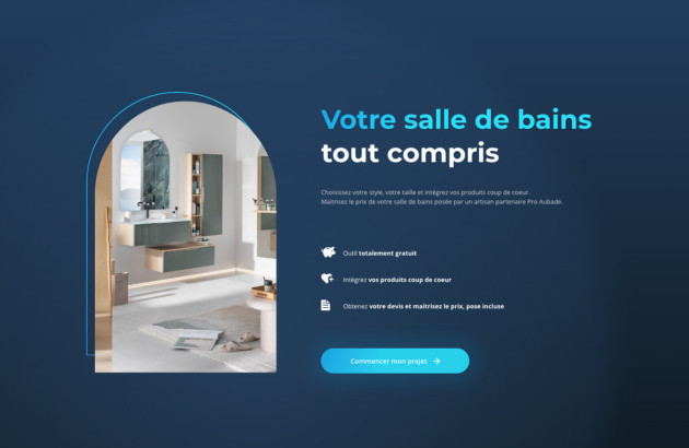 Simulateur de salle de bains permettant d'estimer le budget d'un projet clé en main.