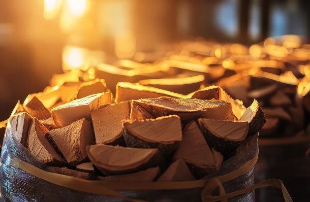 Sacs de petits morceaux de bois de chauffage