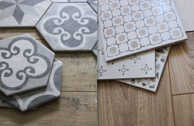 Carreaux imitation ciment hexagonaux et carrés