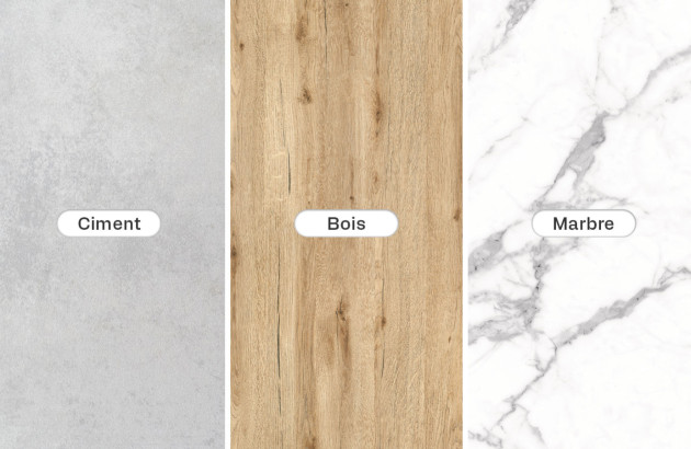 3 matériaux ciment bois marbre