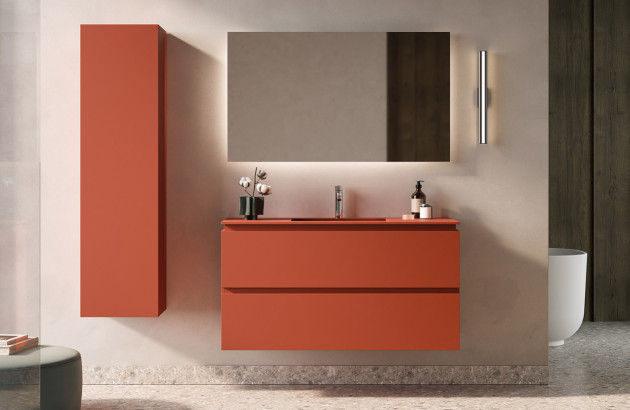 Meubles de salle de bains de couleur rouge