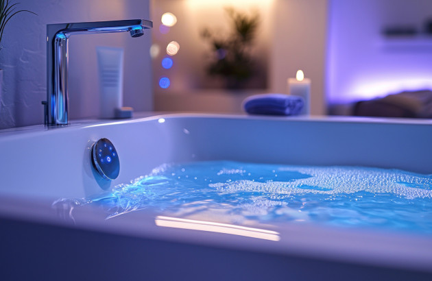 Baignoire de salle de bains remplie d'eau