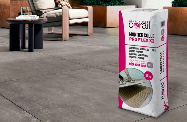 Carrelage Novabell, sac de mortier colle Corail