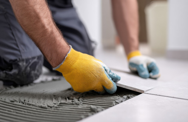 Pose de carrelage au sol par un artisan 