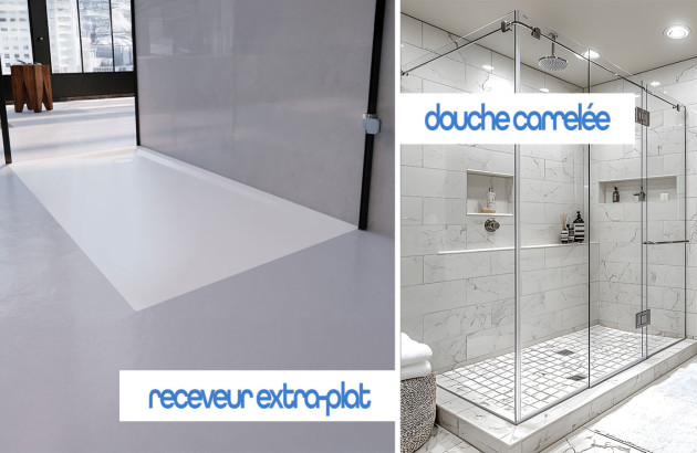 Image de receveur extra-plat et image de douche carrelée