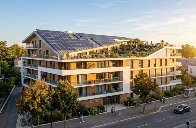 Bâtiment design et éco-conçu avec des panneaux solaires pour des appartements