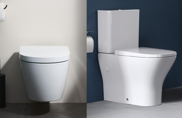 Comparatif WC suspendu vs WC à poser, deux installations côte à côte en salle d’eau.