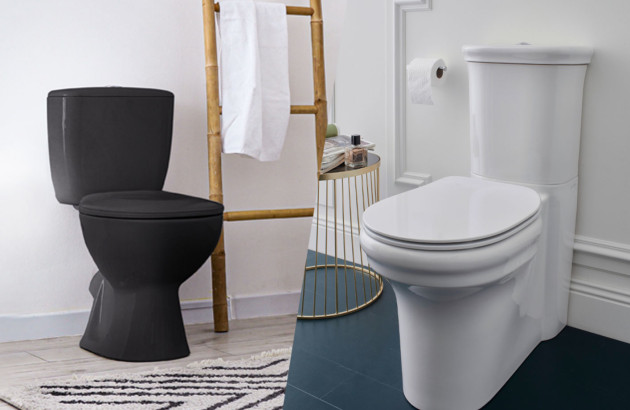 Deux WC design, un noir, l'autre blanc