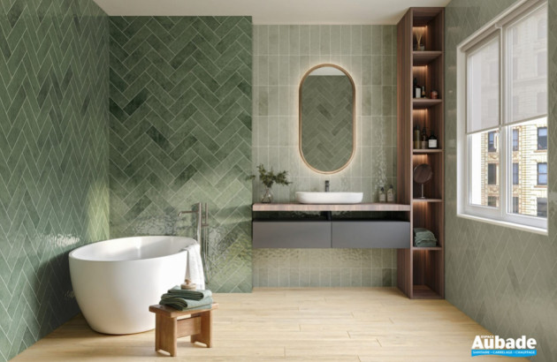 Carrelage Salle de bains en Zellige rétro vert bouteille