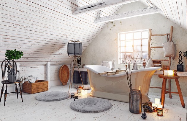 Ambiance décorative rustique dans une salle de bains