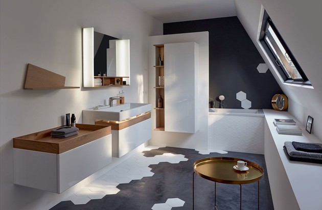 Meuble salle de bain KLASS 100 cm avec vasque à poser et Miroir LED - Blanc  et Bois