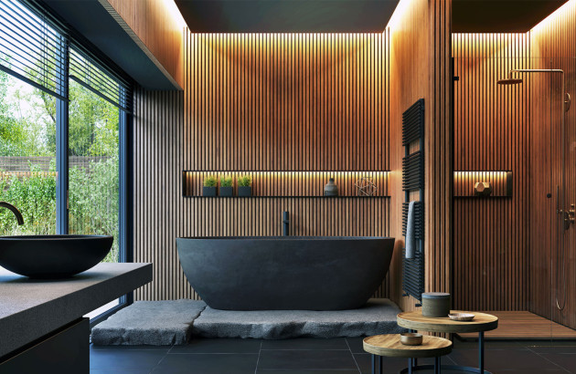 Salle de bains nature avec plafonnier