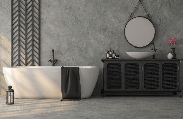 salle de bain moderne avec un meuble en métal