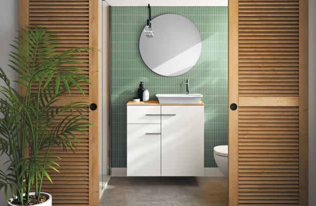 Petite salle de bains avec carrelage mosaïque vert clair