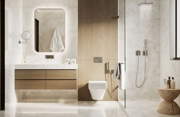 Salle de bain avec séparation toilette par un meuble