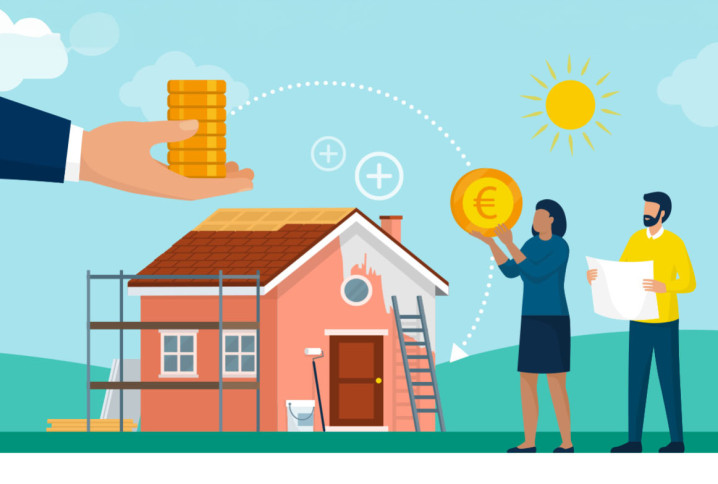 Personnes qui réalisent des économies en rénovant leur habitant, image fictive