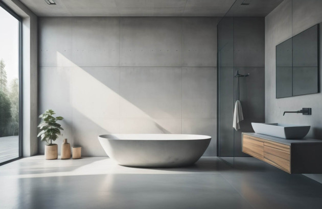 Salle de bains sobre avec une baignoire en acier émaillé