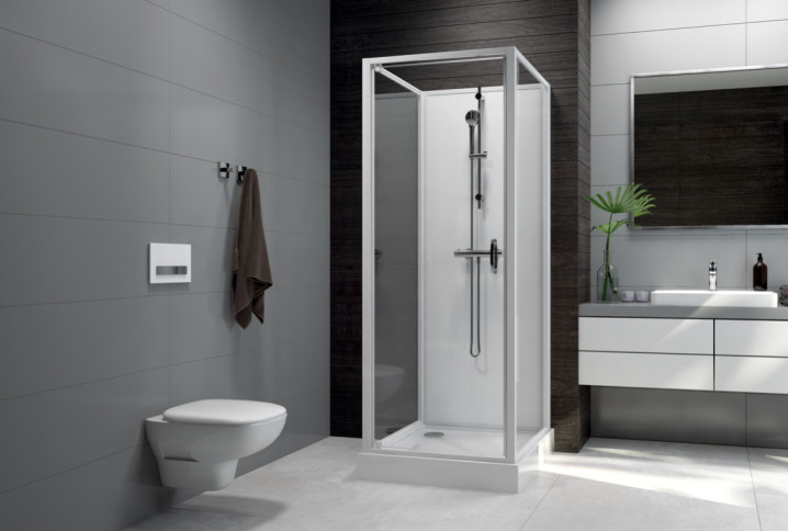 Salle de bains moderne et minimaliste avec cabine de douche