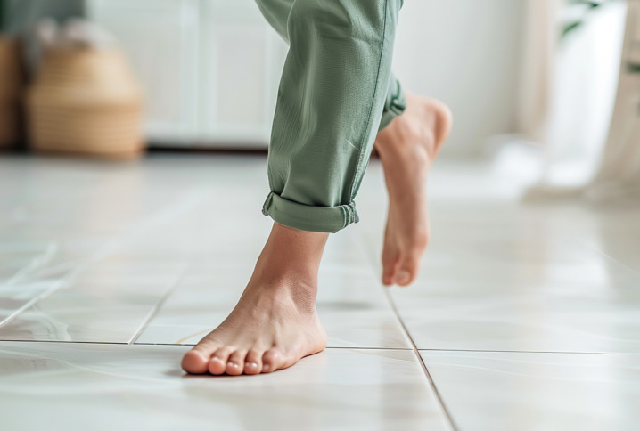 Femme qui marche par terre sur du carrelage