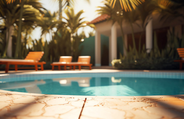 Carrelage beige clair aux abords d'une piscine