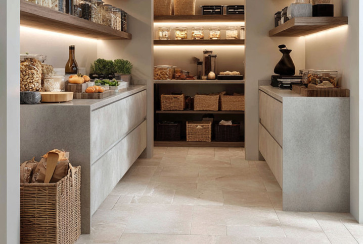 Cellier aménagé avec du carrelage au sol