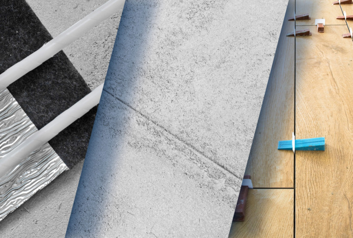 Différents types de carrelage et mise en œuvre sur plancher chauffant, avec croisillons et pose précise.