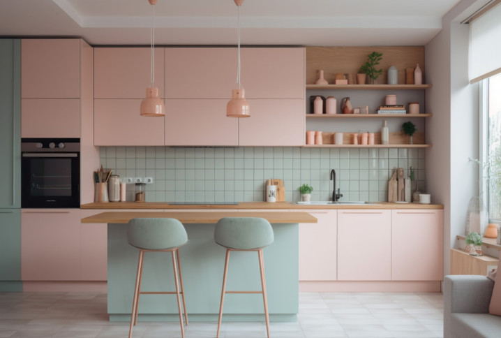 Cuisine avec des couleurs pastel