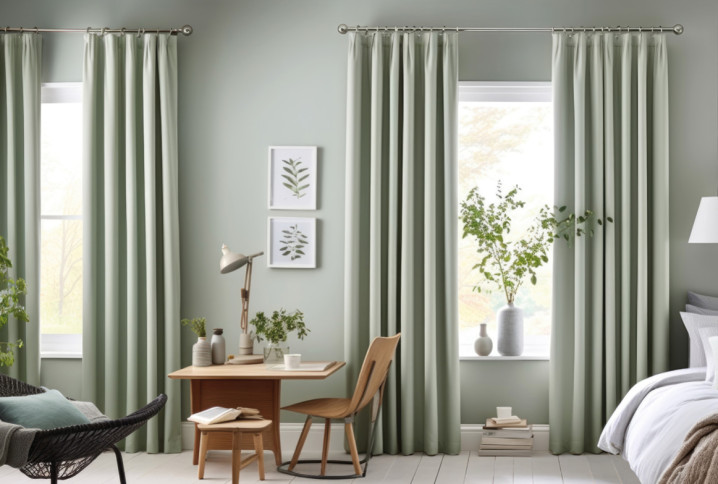 Rideaux verts clairs dans une chambre à coucher