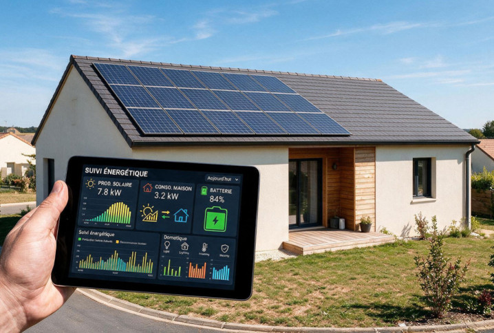 Personne qui monitore la production énergétique des panneaux solaires de sa maison via une tablette