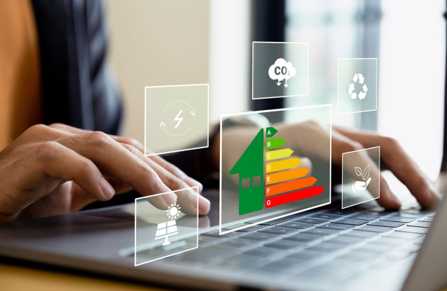 Personne qui fait des recherches sur son ordinateur concernant l'efficacité énergétique