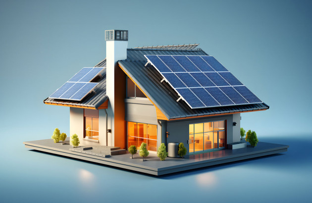 Maison fictive équipée de panneaux solaires
