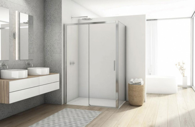 Salle de bains moderne avec paroi de douche coulissante