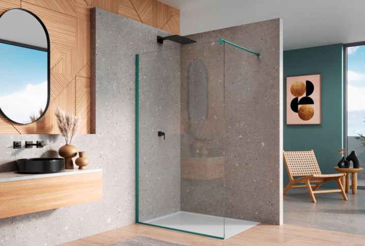 salle de bain avec paroi de douche transparente