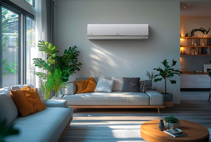 Grand salon équipé d'un système de climatisation